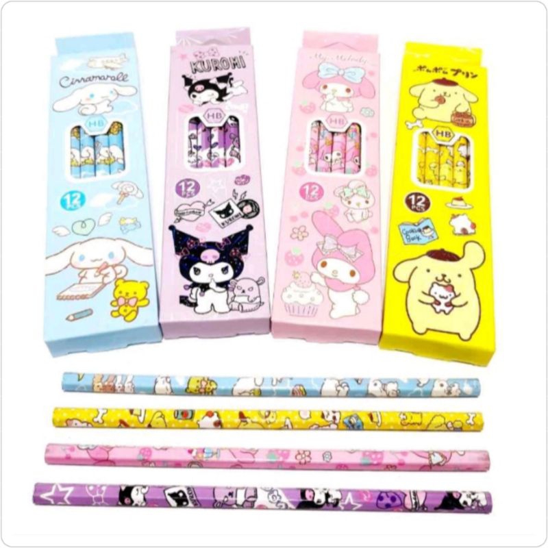 

Pensil sanrio melody, kuromi, pompurin, cinnamorol / pensil HB Sanrio per pak isi 12 pcs