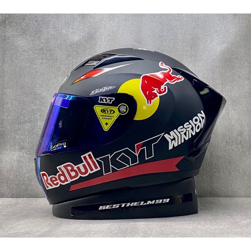 KYT R10 Solid Black Doff || Paket Stiker Red bull Merah - Helm Full Face