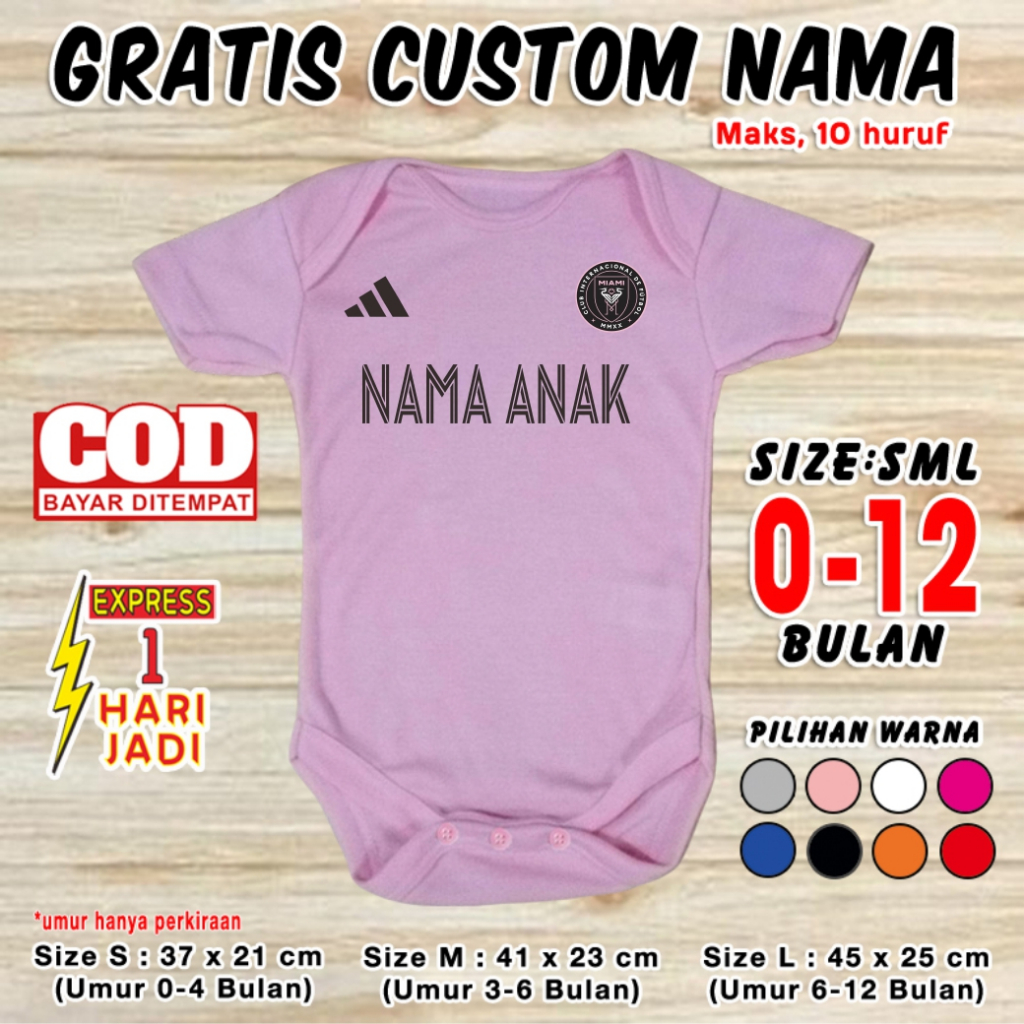 Jumper baju bola bayi Inter Miami GRATIS CUSTOM NAMA sepak bola klub set jamper jemper romper kaos p