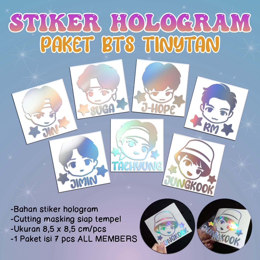 

Stiker Hologram Masking Paket kartun korea lucu - KARAKTER BTS TINYTAN ALL MEMBER - Dapat 1 Paket isi ALL MEMBER