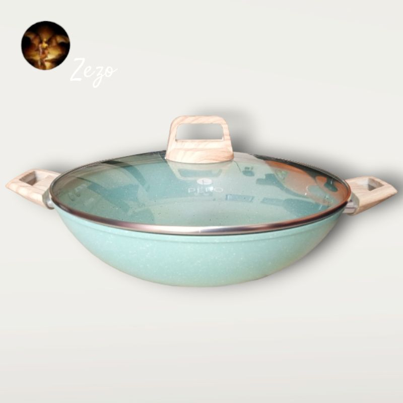 Panci Wajan Pero Wok Pan 2 Handle 32cm + Glass Lid