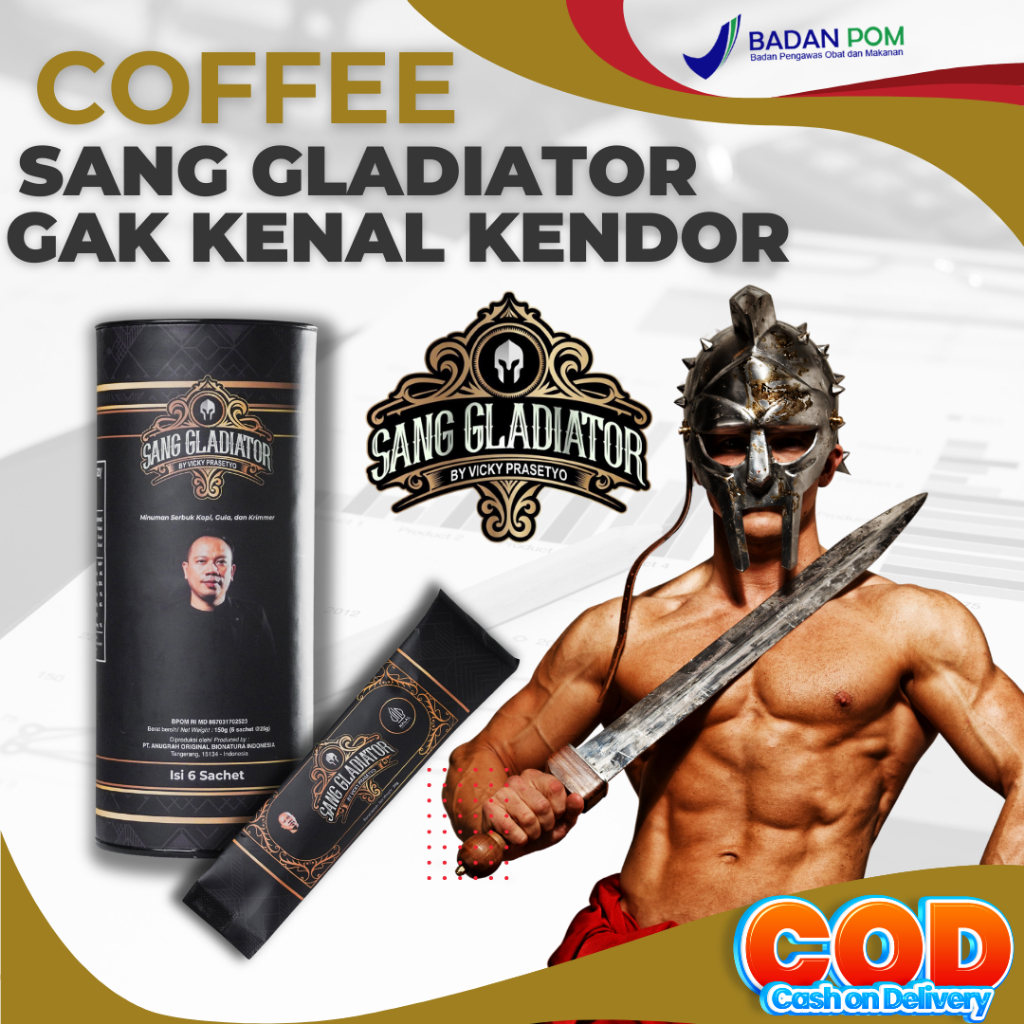 

Kopi Sang Gladiator by Vicky Prasetyo suplemen pria perkasa Kuat Tak Terkalahkan - 1 Pack Isi 6 Sachet