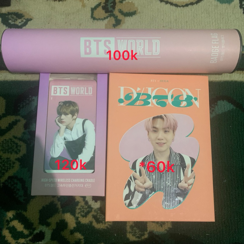 Badge Flag BTS World, Wireless Charger Taehyung BTS World dan Binder Dicon 102 Cover Yoongi Suga BTS