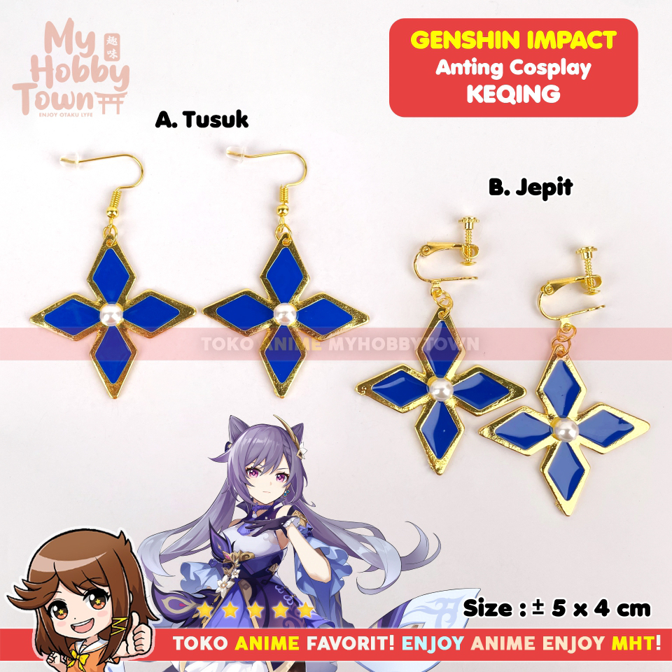 Anting Cosplay Keqing Anime Game Genshin Impact Tusuk Pierce Jepit Clip Klip On Earrings