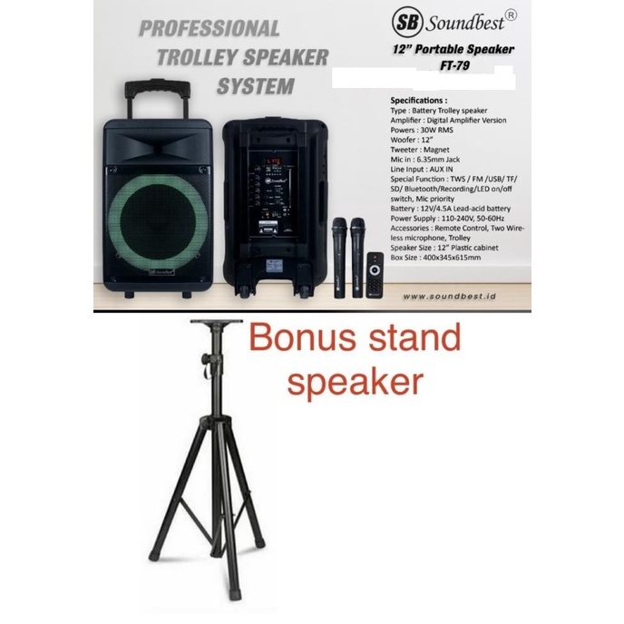 speaker portable soundbest ft79 12 inch usb Bluetooth original