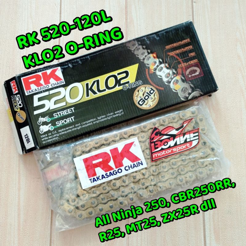 Rantai RK Takasago 520-120L KLO2 ORING GOLD NINJA 250 R25 CBR250 ZX25R