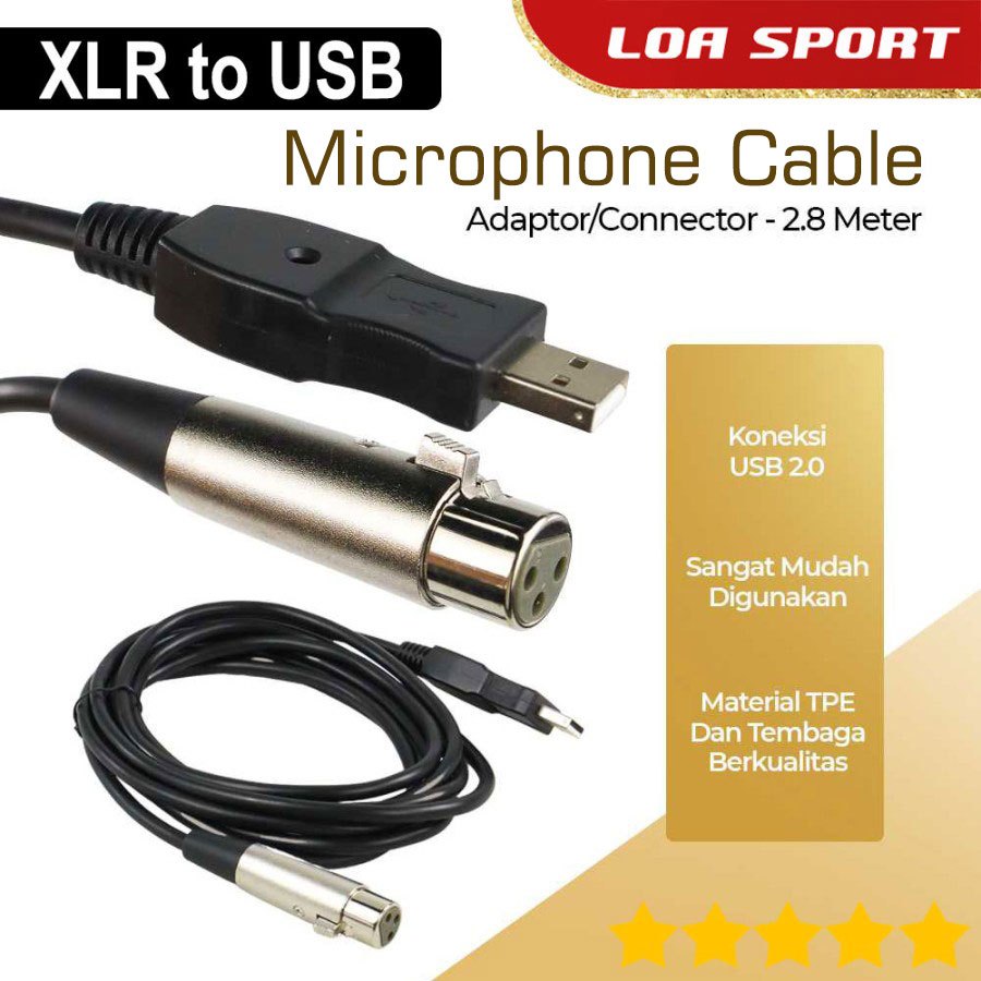 Kabel Microphone XLR to USB Plug Studio Connector 2.8M