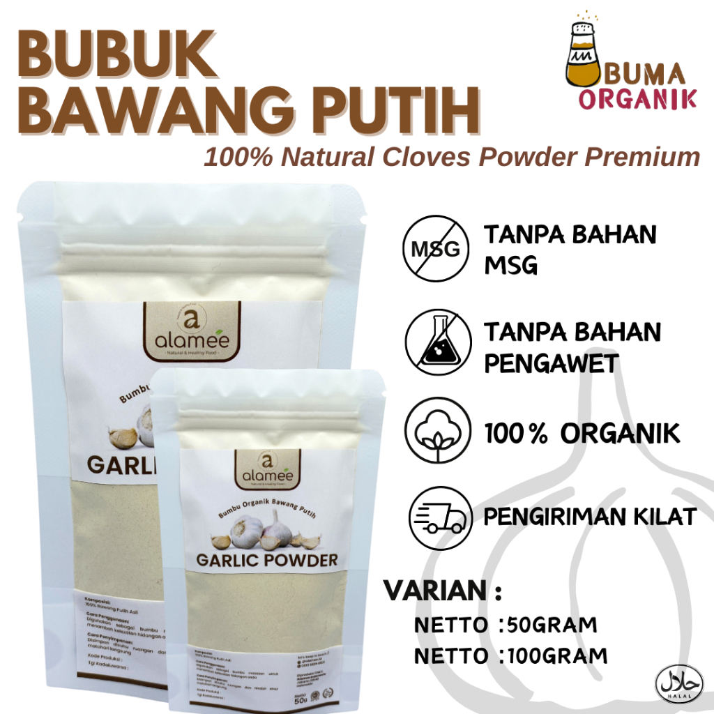 

Bawang Putih Bubuk Ground Garlic Powder Bumbu Dapur Organik Rempah Rimpang Murni Asli Tanpa Campuran 50gram dan 100gram