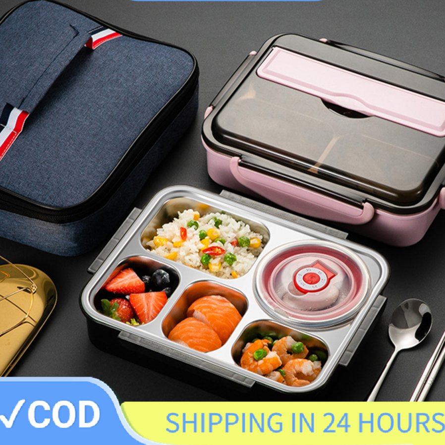 Lunch Box Kotak Tempat Makan Bekal Nasi Set 5 Sekat Stainless Anti Tumpah Dan Tahan Panas