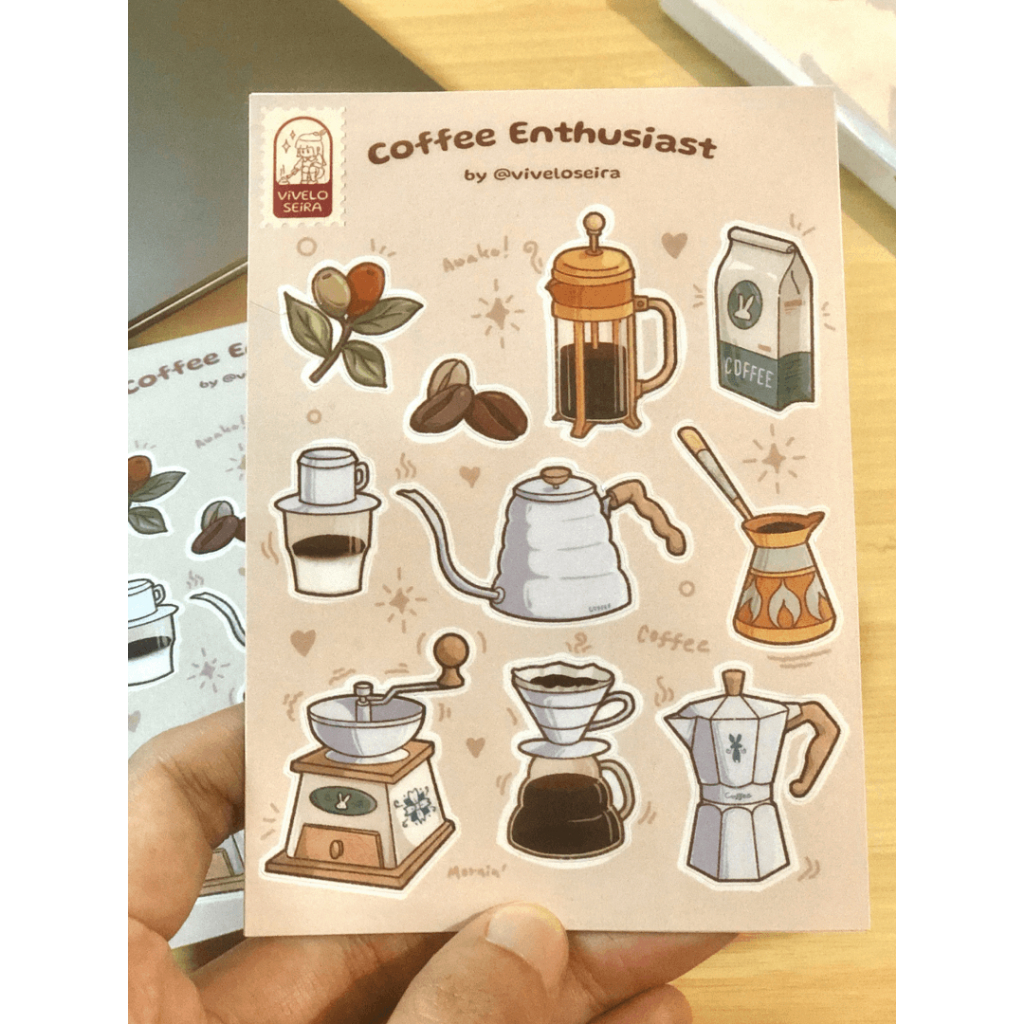 

Artisan sticker sheet journal Coffee Enthusiast edition by Vivelo Seira