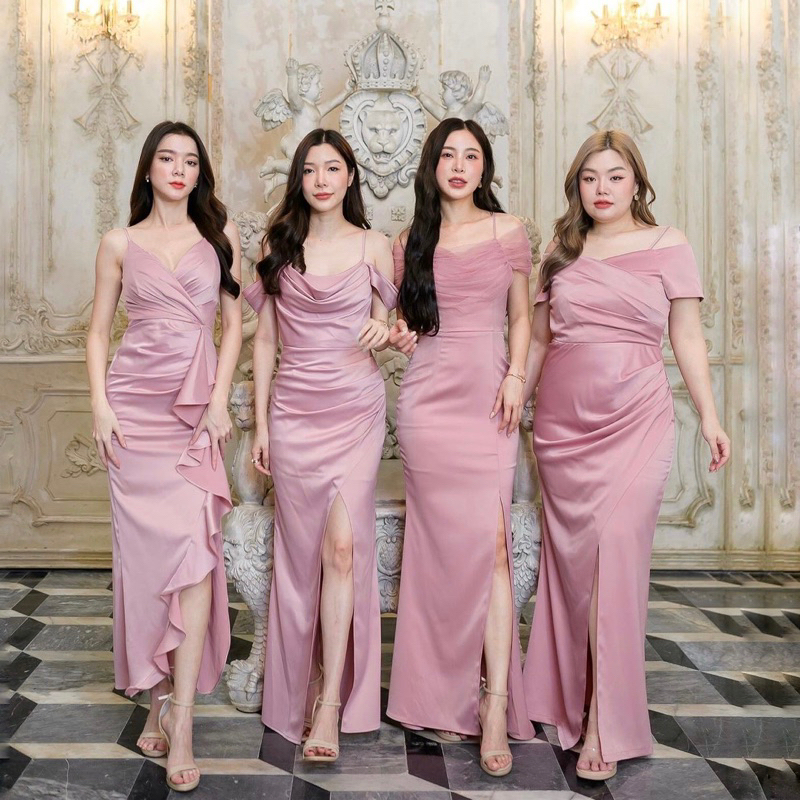 KANIKA GOWN - Dress pesta wanita gaun party satin elegant sabrina off shoulder wrap bodycon maxi sli