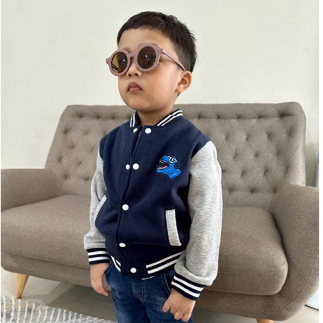 jacket jaket varsity bomber dino dongker navy blue anak import premium keren bagus j125
