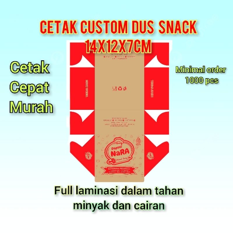 CETAK CUSTOM BOX SNACK/DUS AYAM GEPREK/PRIED CHICKEN DLL CETAK 1 WARNA size 14x12x7cm 1000pcs