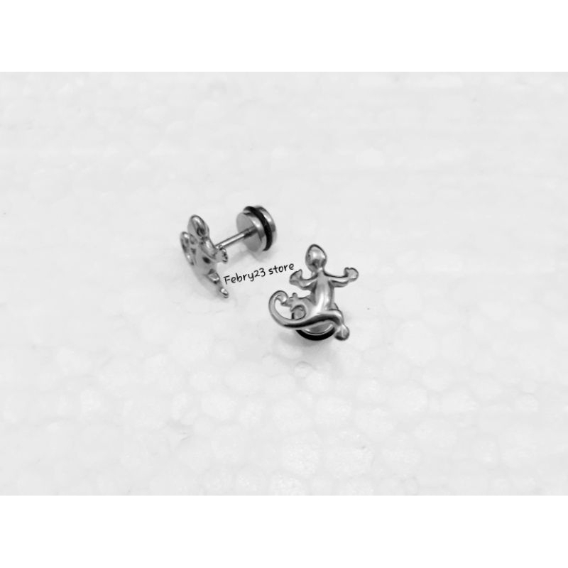 Anting Piercing Roda Motif Cicak Tusuk Tindik Barbel Putih Titanium Pria & Wanita
