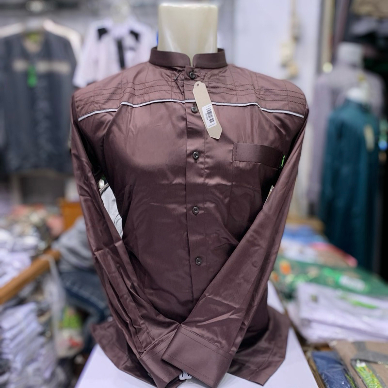 Koko Al Wafa Warna Panjang Manset Bahan Satin Korea | Baju Muslim Lengan Panjang Manset Al Wafa Medium Gold