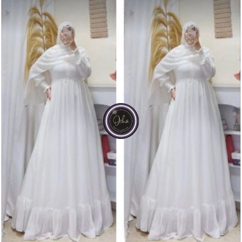 Gamis Ceruty Lebaran 2025//Gamis Terbaru Manasik Haji//Gamis Putih Jumbo LD 120//Gamis Putih Polos