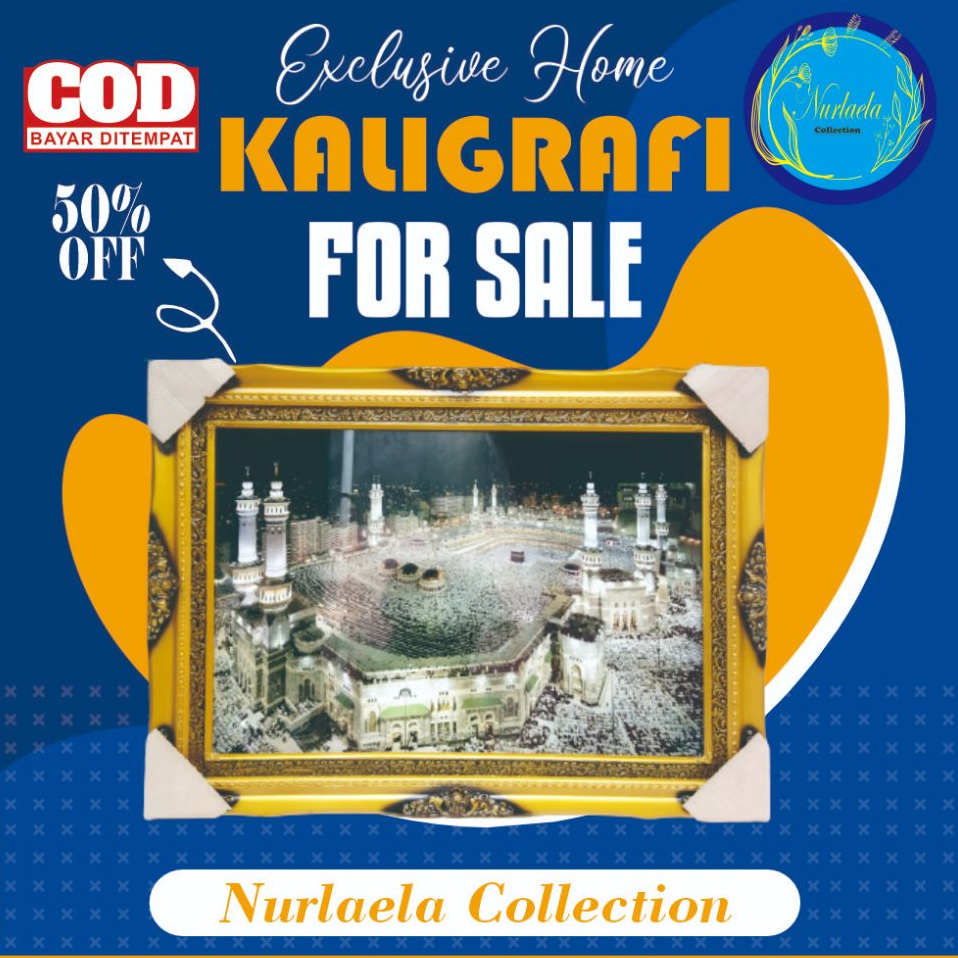 Kabah Hiasan Dinding Mekkah Kabah Model Lama Lampu dan Murottal 30juz Frame Fiber Bingkai Kayu Belgi