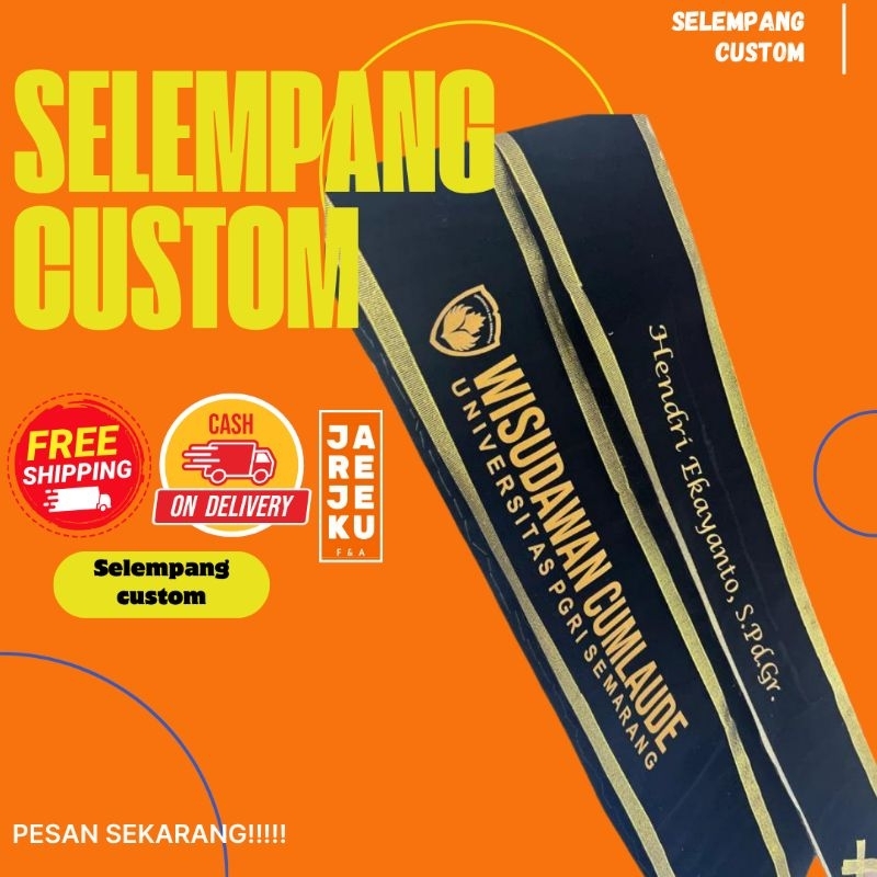 selempang custom/selempang wisuda/selempang sablon custom/selempang bebas request nama dan font tuli