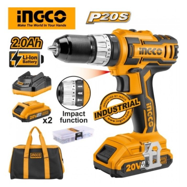 CIDLI2002 MESIN BOR IMPACT CORDLESS 20V LITHIUM (2B) + KG CIDLI 2002 INGCO