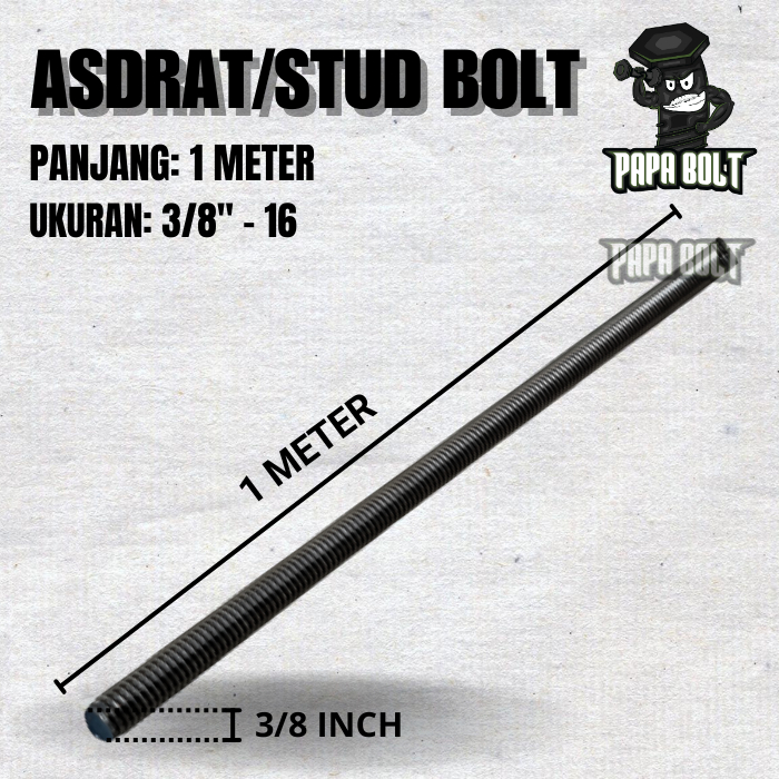 Asdrat Hitam / Stud Bolt Fulldrat 3/8" x 1 Meter / Long drat 3/8"