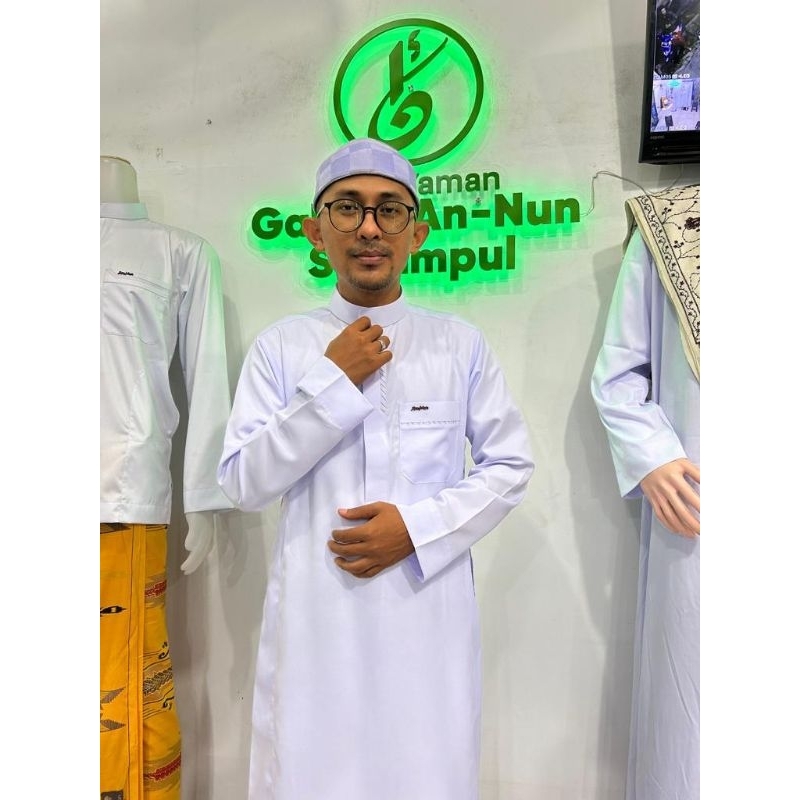 gamis/jubah annun saudi polyster putih stobilo lengan oblong