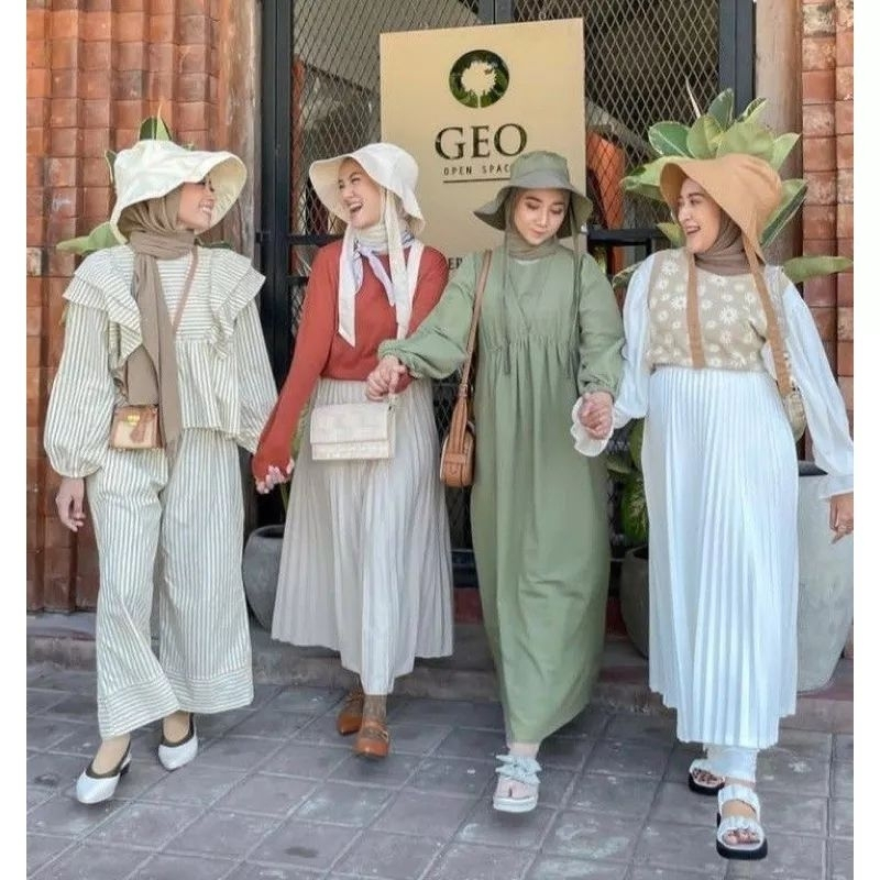 Topi wanita wide bucket Hats tali panjang topi pantai hijabers dewasa wanita