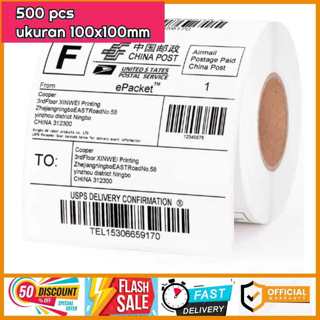

Kertas Thermal 500 pcs Label Stiker Paper Thermal 100x100 mm Grade Super