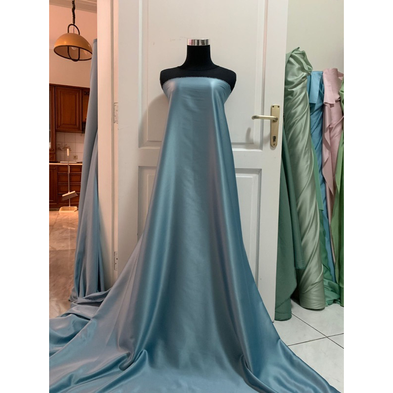 Kain Satin Velvet Premium Bahan Kebaya, Dress, Dalaman, Bridesmaid Mewah Warna Biru Dusty Blue