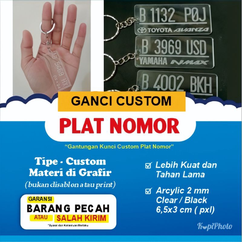 GANTUNGAN KUNCI MODEL PLAT NOMOR AKRILIK GRAFIR MOTOR MOBIL CUSTOM