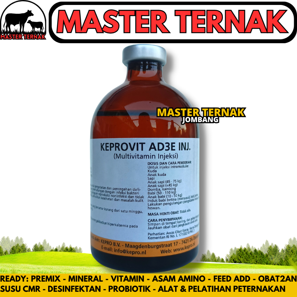 KEPROVIT AD3E INJ 100ML - Vitamin ADE Hewan Konsentrasi Tinggi Untuk Ternak Sapi kambing Domba Babi 