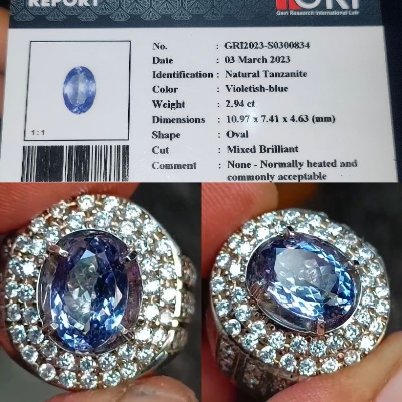 NATURAL TANZANITE MEMO GRI LAB 2,94ct GRI