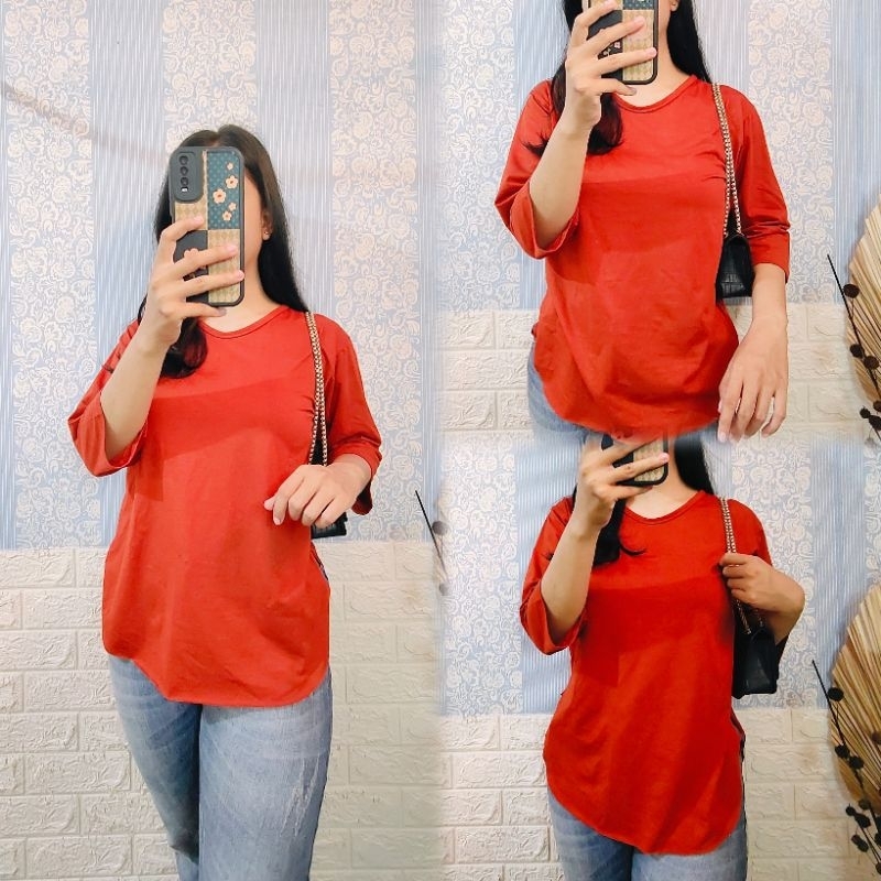 KAOS OVAL LENGAN 3/4 | KAOS OVERSIZE POLOS | BLOUSE JUMBO