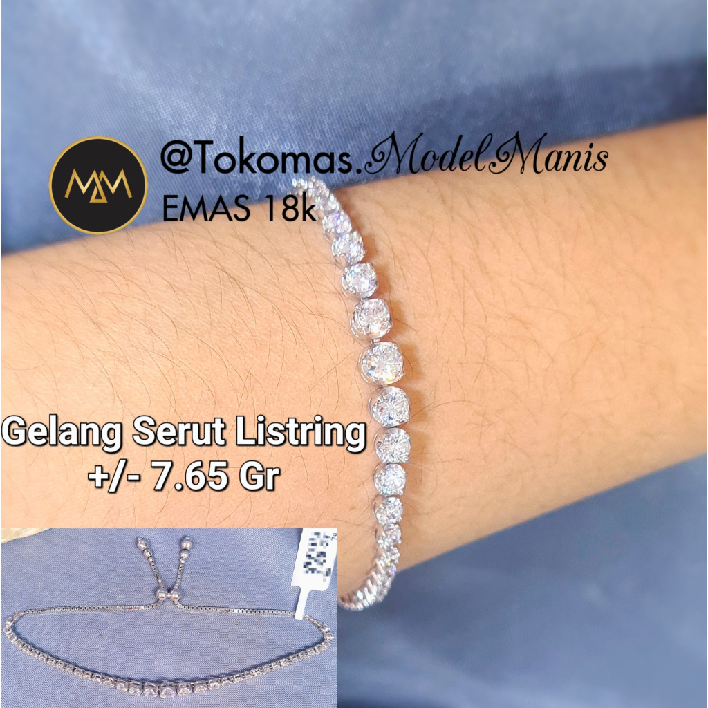 Gelang Serut Listring Diamond Looks Emas Putih 750 kadar 17k