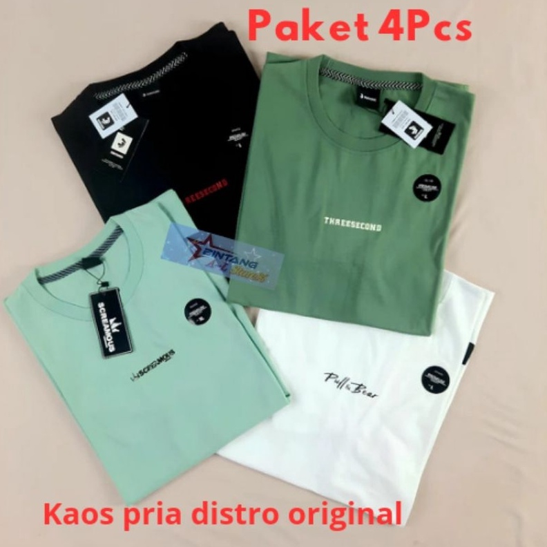 MALL Paket 4 pcs 1 ribu kaos pria distro original premium terlaris bahan semi katun combed 24s adem 
