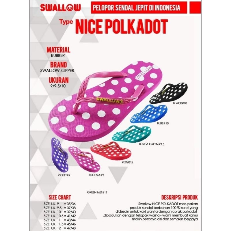 sendal jepit wanita swallow nice polkadot original swallow asli Indonesia