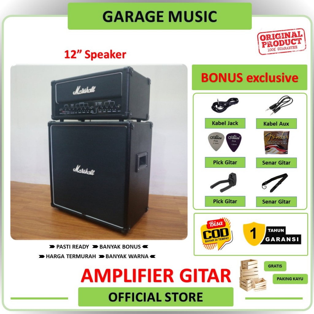 Ampli Gitar & Bass bisa untuk karaoke Marshall 12 Inch Head Cabinet 3 Input Bonus Kabel Jack