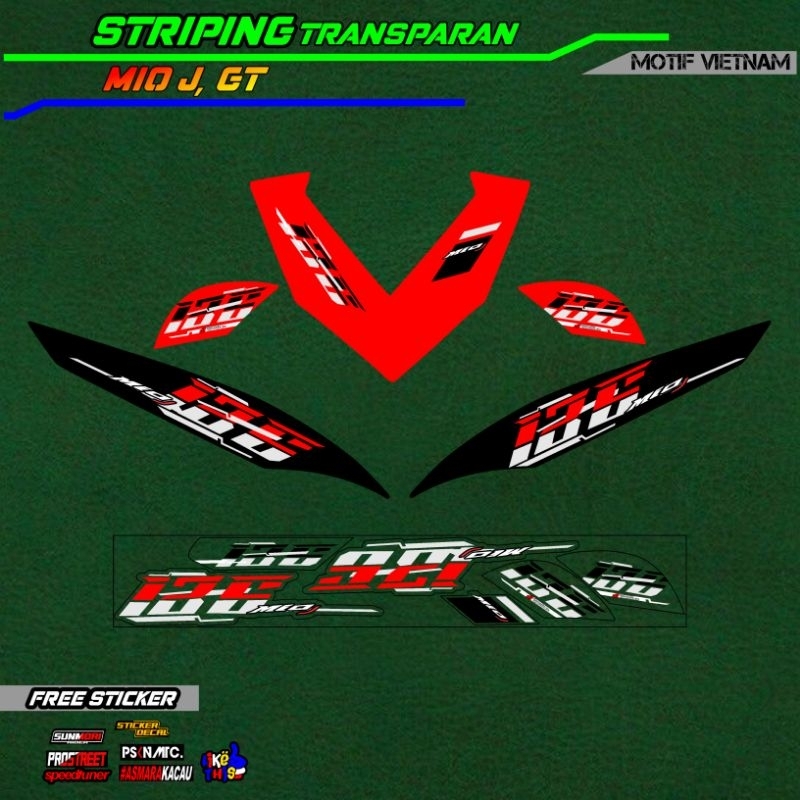 striping stiker transparan mio j, mio gt/ stiker mio j, mio gt transparan vietnam style
