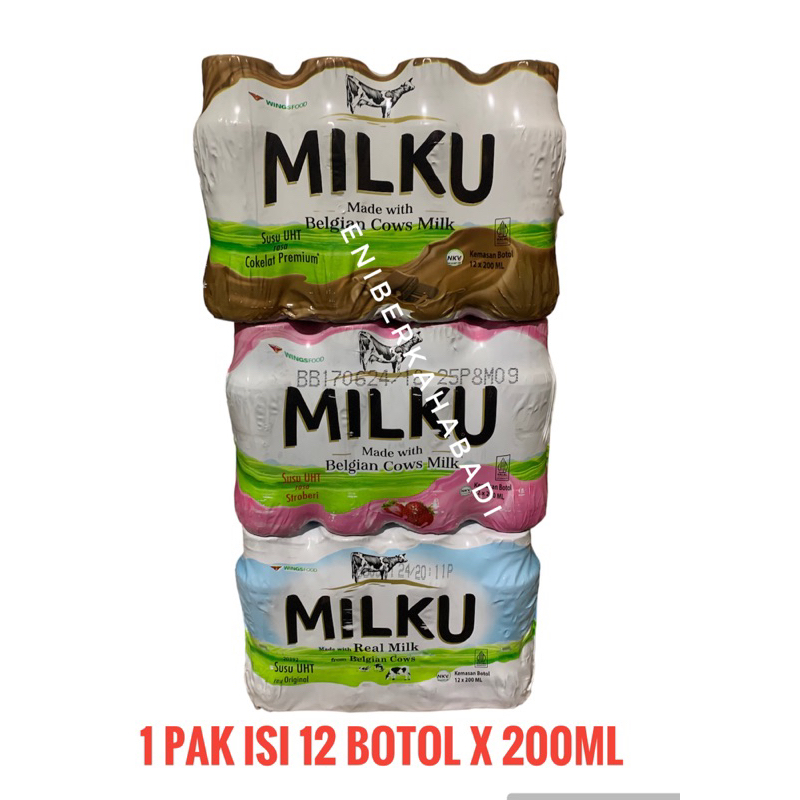 

Milku Susu exp Mei 2025 Coklat/ strawberry/original 200 ml 1 pak isi 12 botol