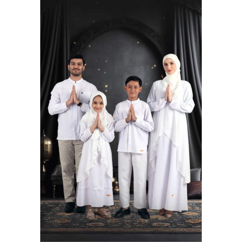 SARIMBIT KELUARGA BUSANA MUSLIM PUTIH COUPLE SET ALINA BY NIBRAS