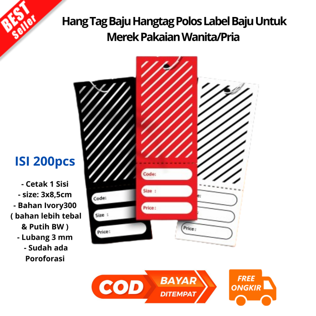 

[ZS] BAYAR DI TEMPAT [200pcs] Hang Tag Baju Murah Hangtag Polos Label Baju Untuk Merek Pakaian Wanita/Pria