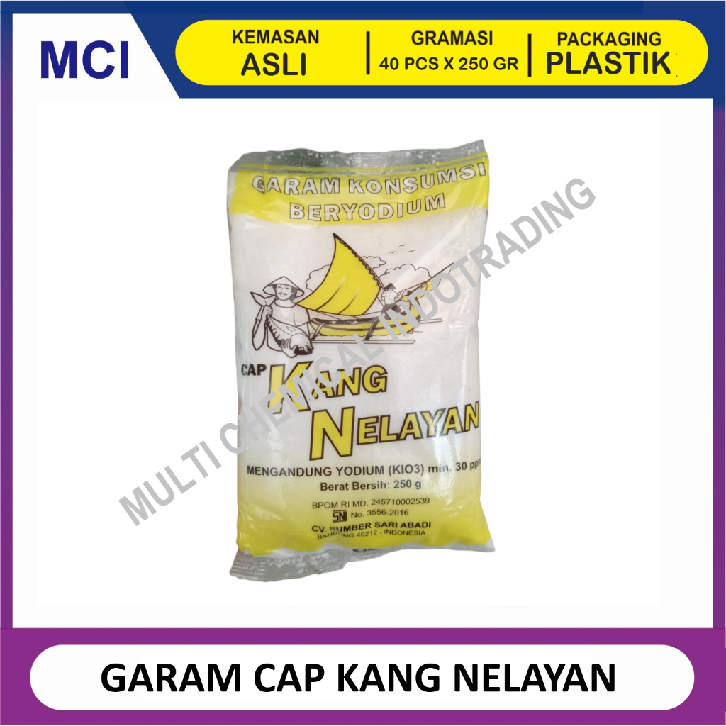 

GARAM KONSUMSI BERYODIUM merk KANG NELAYAN 250 GR - 1 BAL 40 PCS