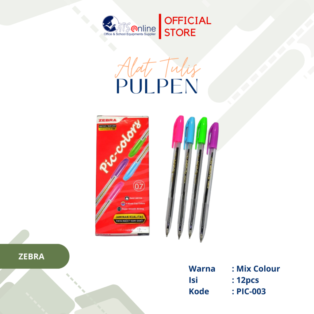 

ZEBRA Ballpoint PicColors 0,7mm Mix Color isi 12 Pcs