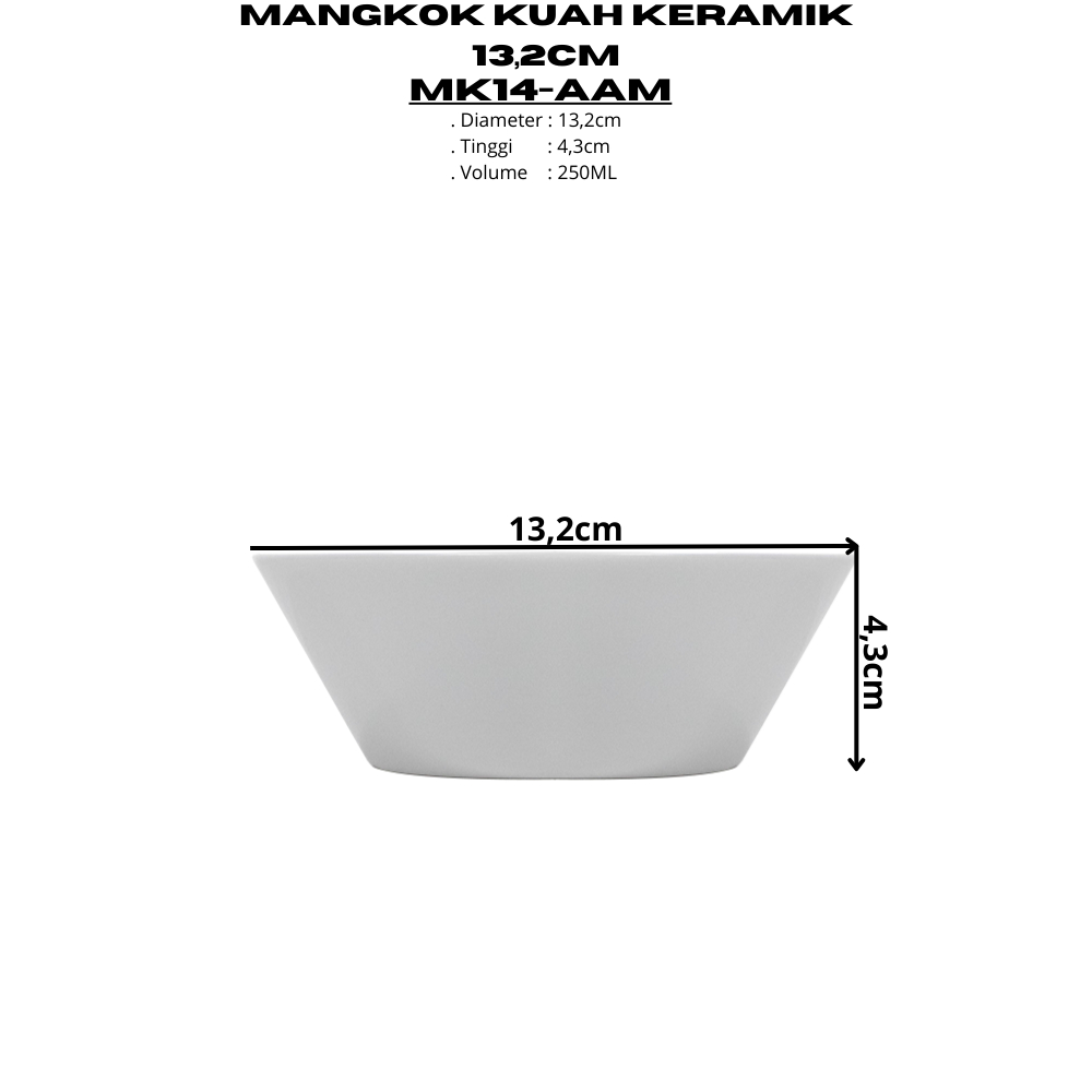 Mangkok Kuah Keramik 13,2CM (1PCS) Putih Polos By Indo Keramik Mangkok Murah Serbaguna Berkualitas /