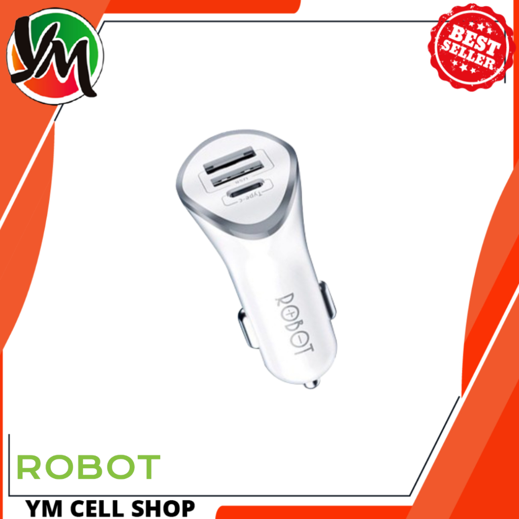CHARGER MOBIL ROBOT RT-C08 Charger Colokan Mobil 3 Port USB & Type C