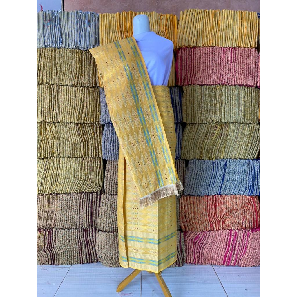 ROK SONGKET SET SELENDANG, Rok lilit, rok songket kekinian Variasi Warna Kuning