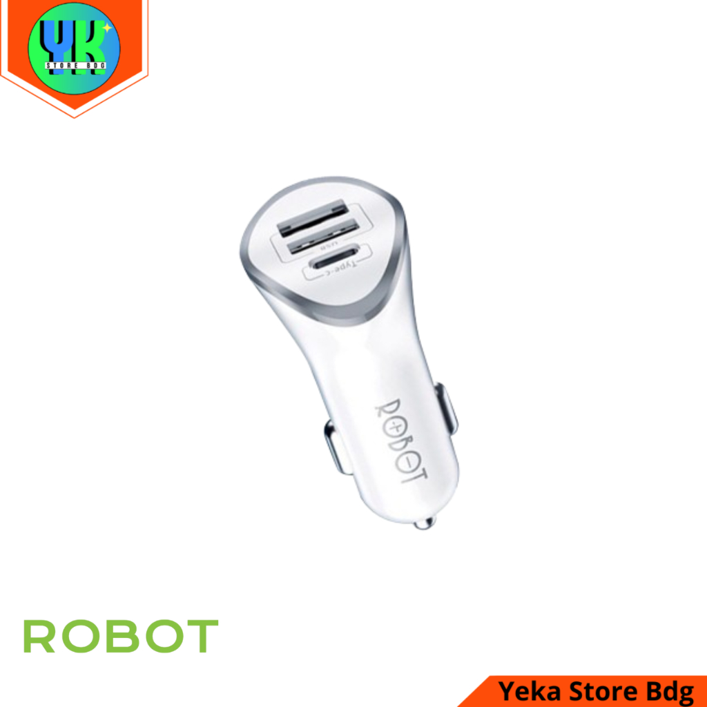 CHARGER MOBIL ROBOT RT-C08 Charger Colokan Mobil 3 Port USB & Type C