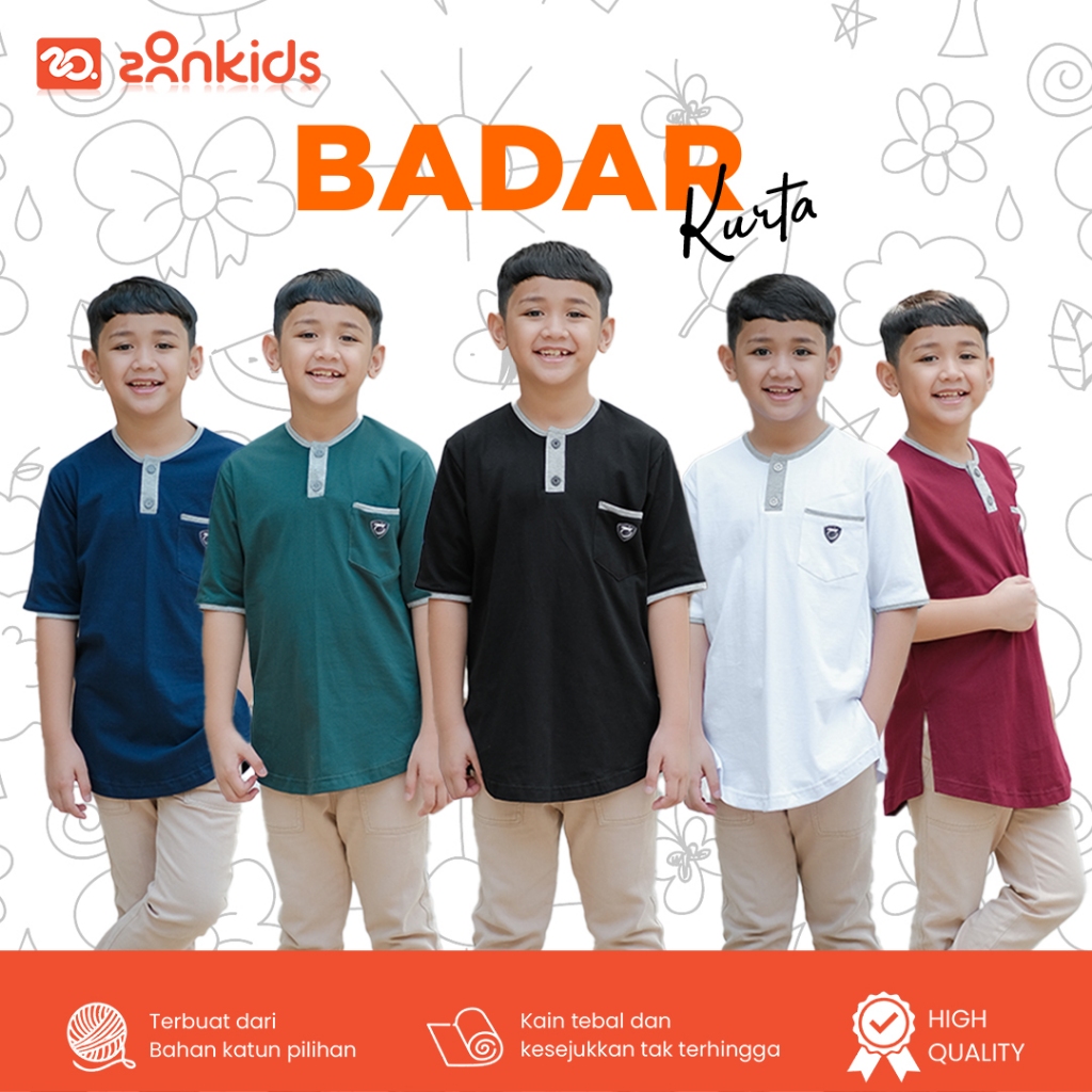 KHOIRUMMAH -  Kurta Badar Kids All Variant / Kaos Kurta Anak Laki - Laki Kerah Shanghai / Kurta Anak
