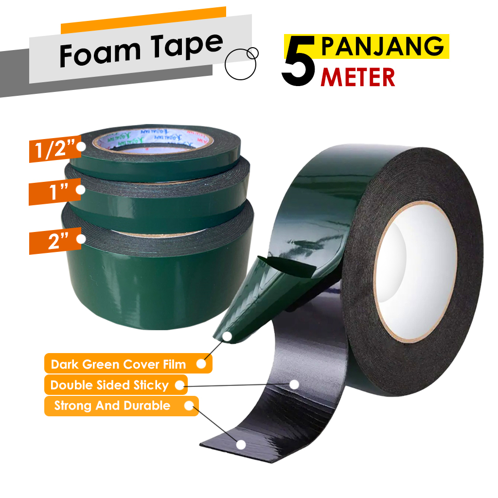

IDEKU Isolasi Double Tape Foam - Double Tape Busa Dobel Tape Foam Hijau Lakban Isolatip 2 Sisi - Foam Tape Double Tape Dobel Tape Merekat Kuat