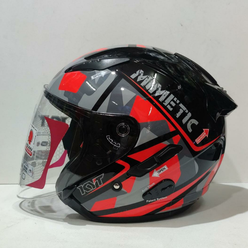 HELM KYT Galaxy Slide Flat R seri 4 Black Red Flo DOUBLE VISOR