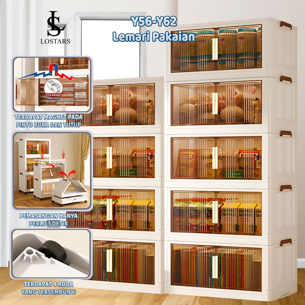 LOSTARS Y5&Y6  /Rak Buku Serbaguna/Rak Kabinet Plastik Lipat/Rak Buku Plastik Lipat Tanpa Dirakit /L